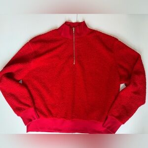 TOPSHOP Fuzzy Red Quarter Zip